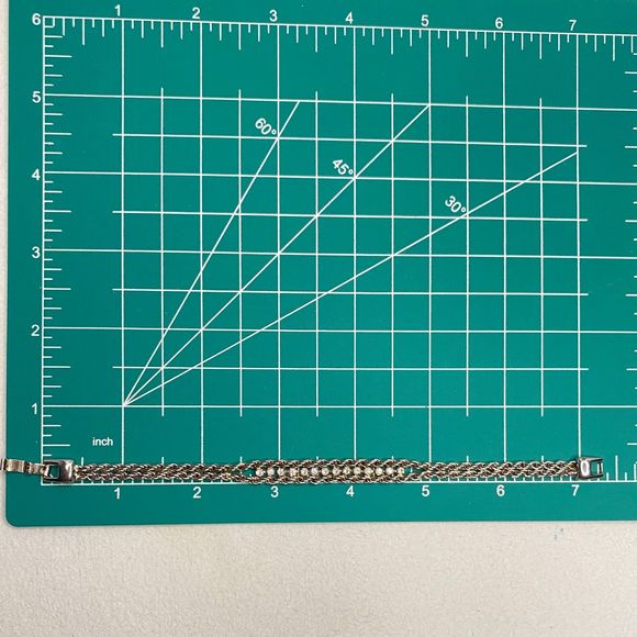 Silver Tone Double Chain Bracelet Sprial Strands Row Of Small Clear Rhinestones - Picture 10 of 11